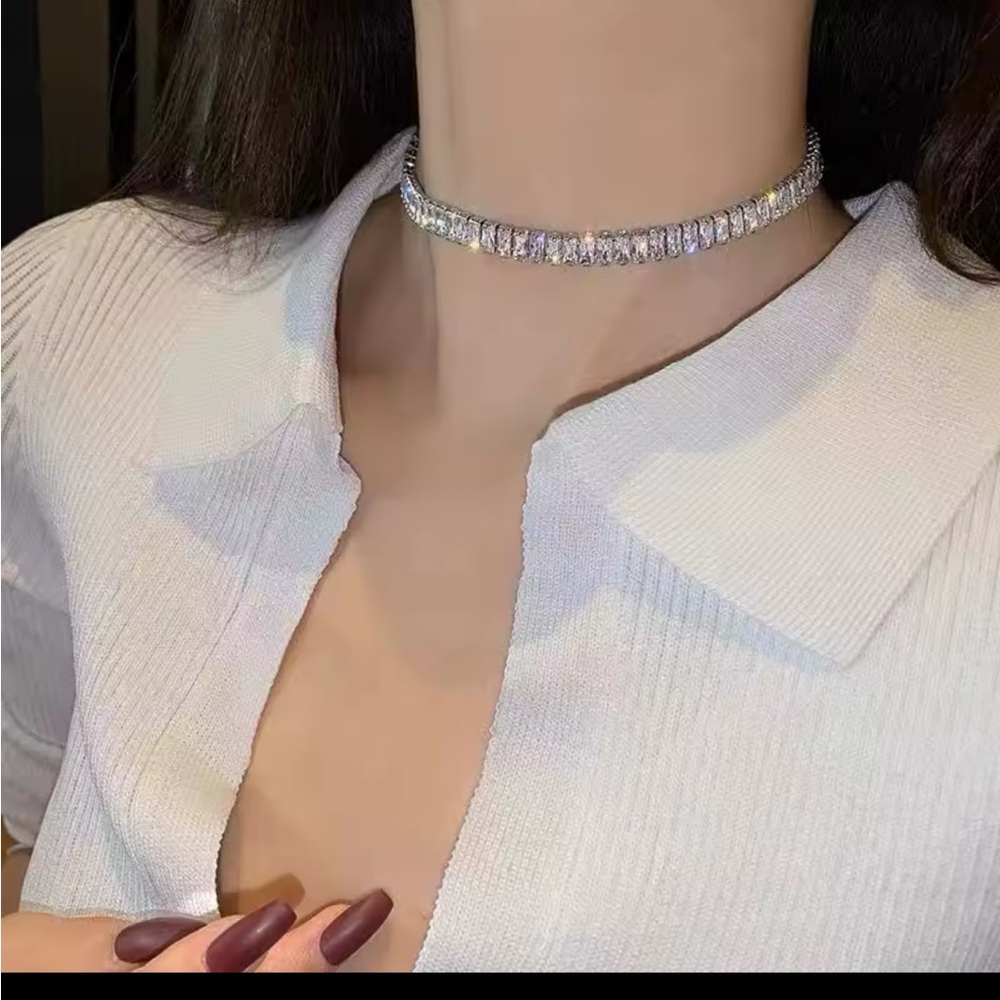 Clear CZ &  stainless steel Choker Necklace